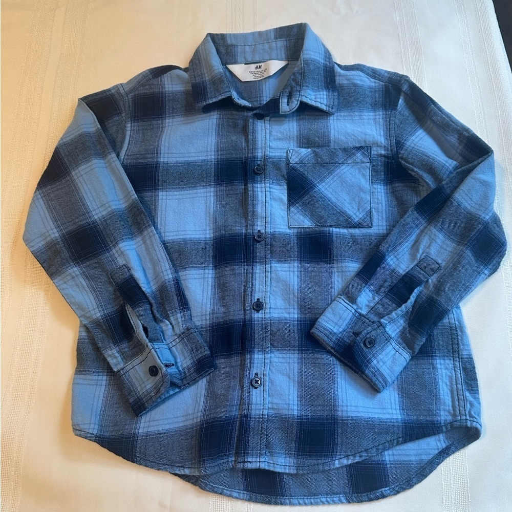 H&M Blue Plaid Kids Button Down Shirt - Picture 3 of 7